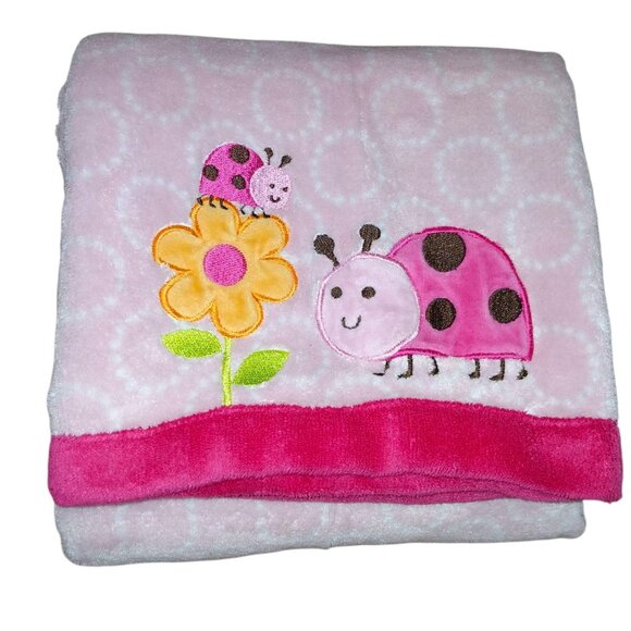 Carter's Plush Fleece Baby Blanket Snuggle Me Pink Circles Ladybug 40" x 28" - Picture 1 of 7